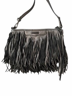 Rebecca Minkoff Metallic Gunmetal Fringe Crossbody